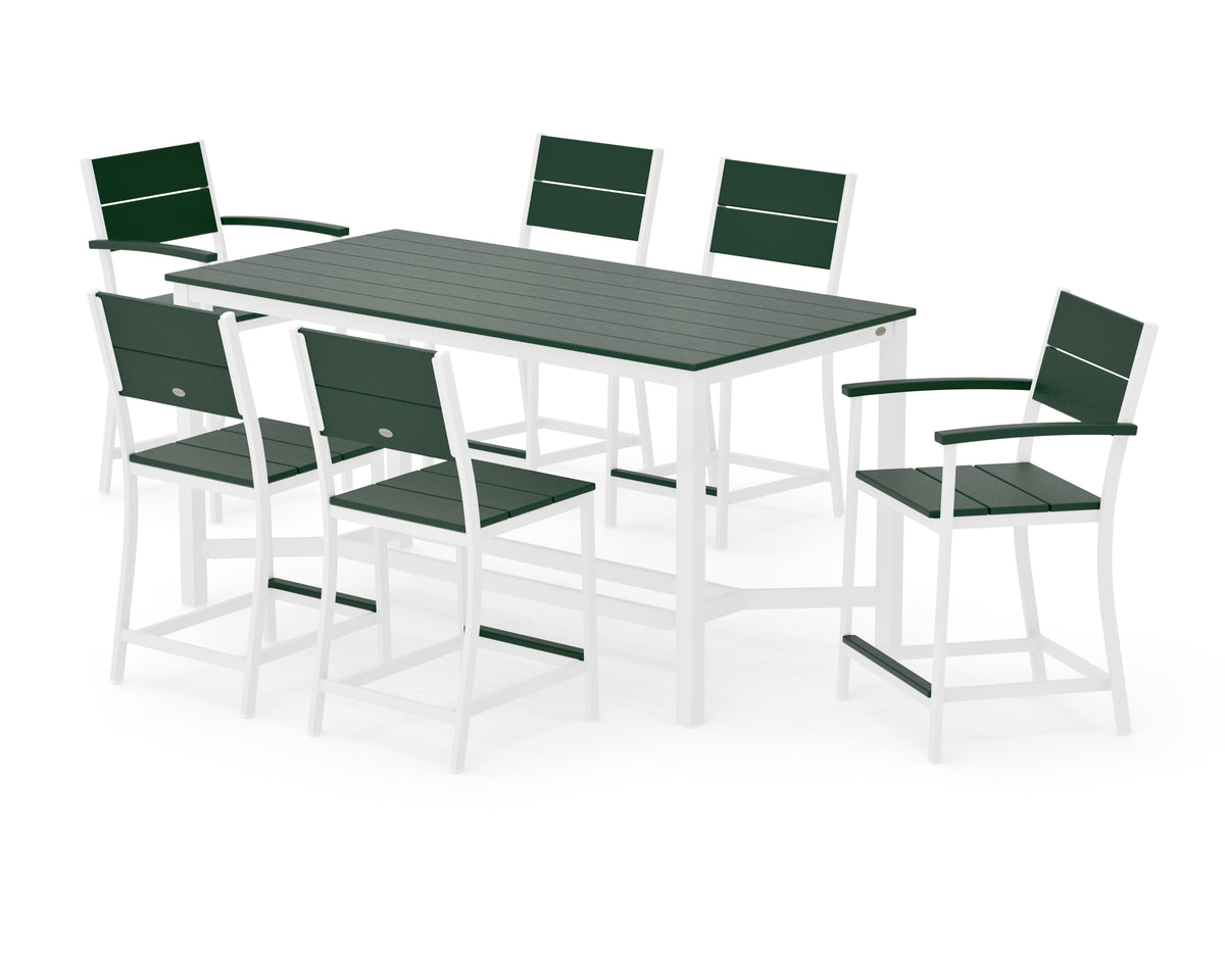POLYWOOD Main Street 7-Piece Counter Set in White / Green
