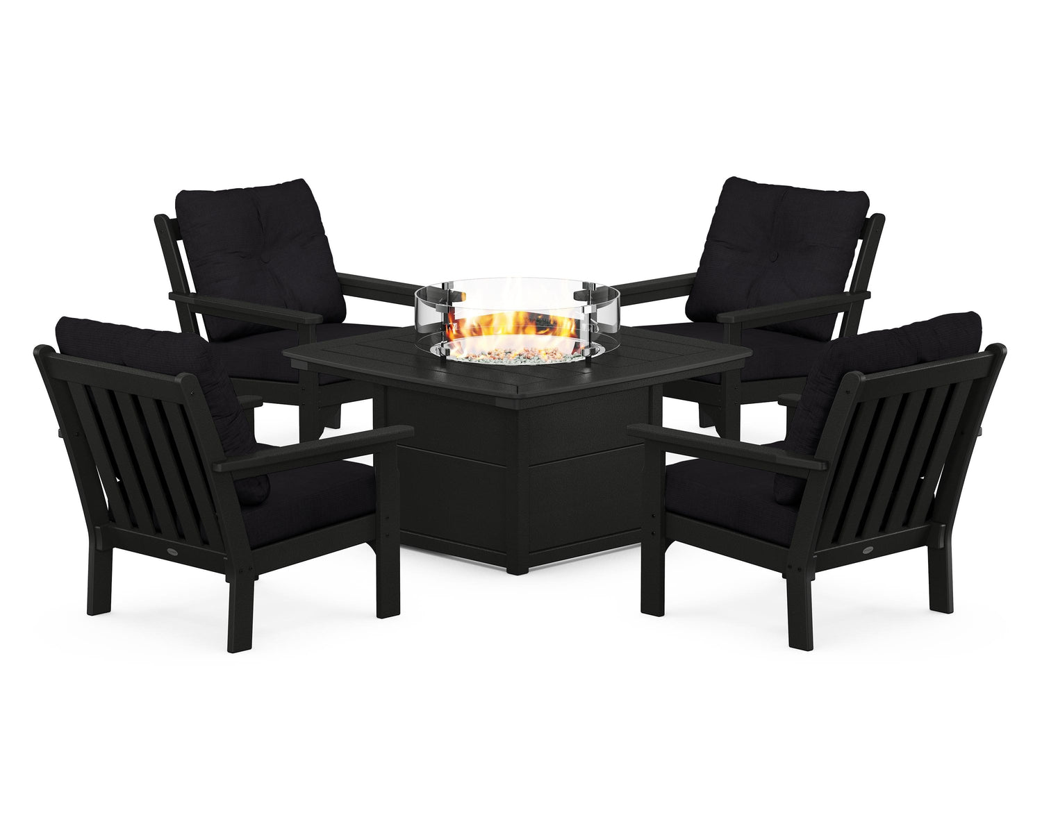 POLYWOOD Vineyard 5-Piece Conversation Set with Fire Pit Table