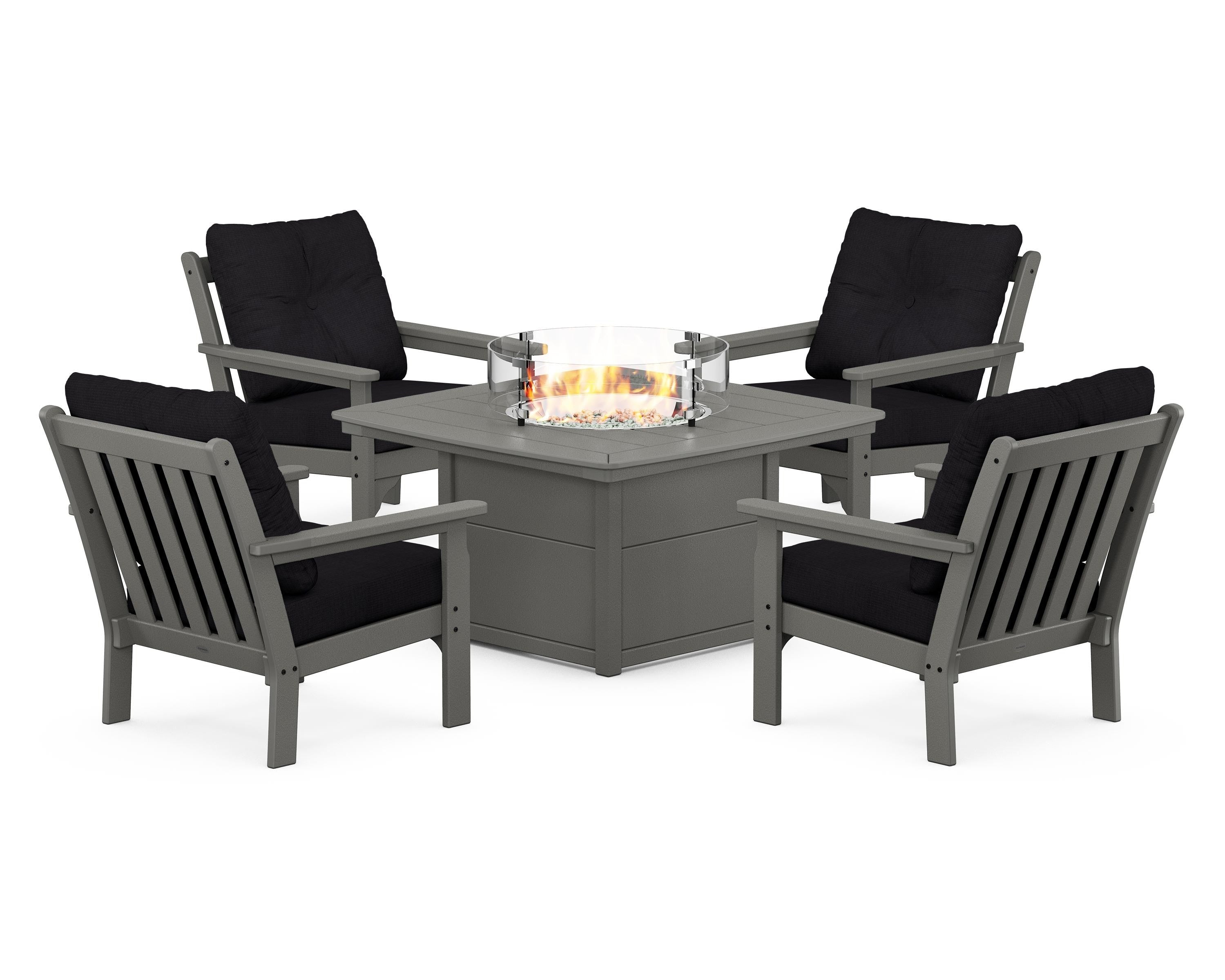 POLYWOOD Vineyard 5-Piece Conversation Set with Fire Pit Table