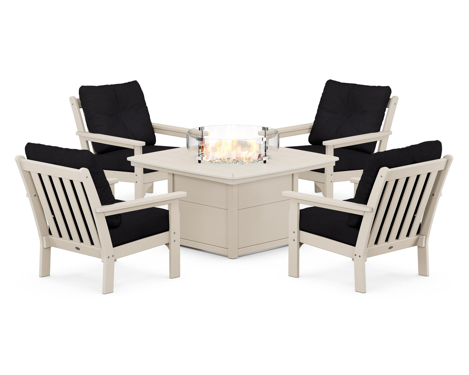POLYWOOD Vineyard 5-Piece Conversation Set with Fire Pit Table