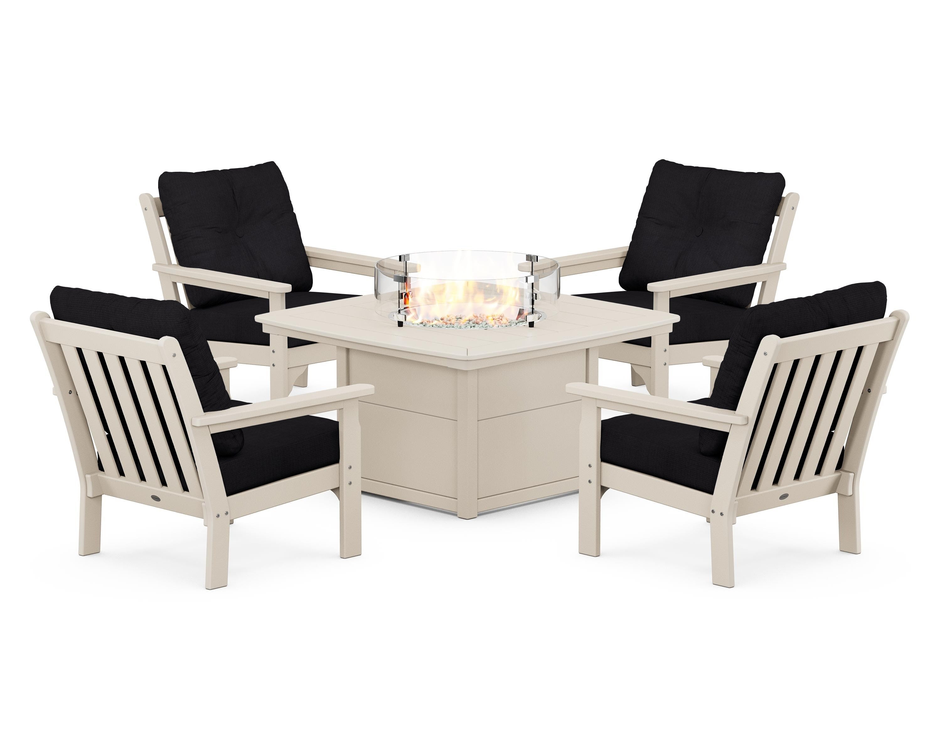 POLYWOOD Vineyard 5-Piece Conversation Set with Fire Pit Table