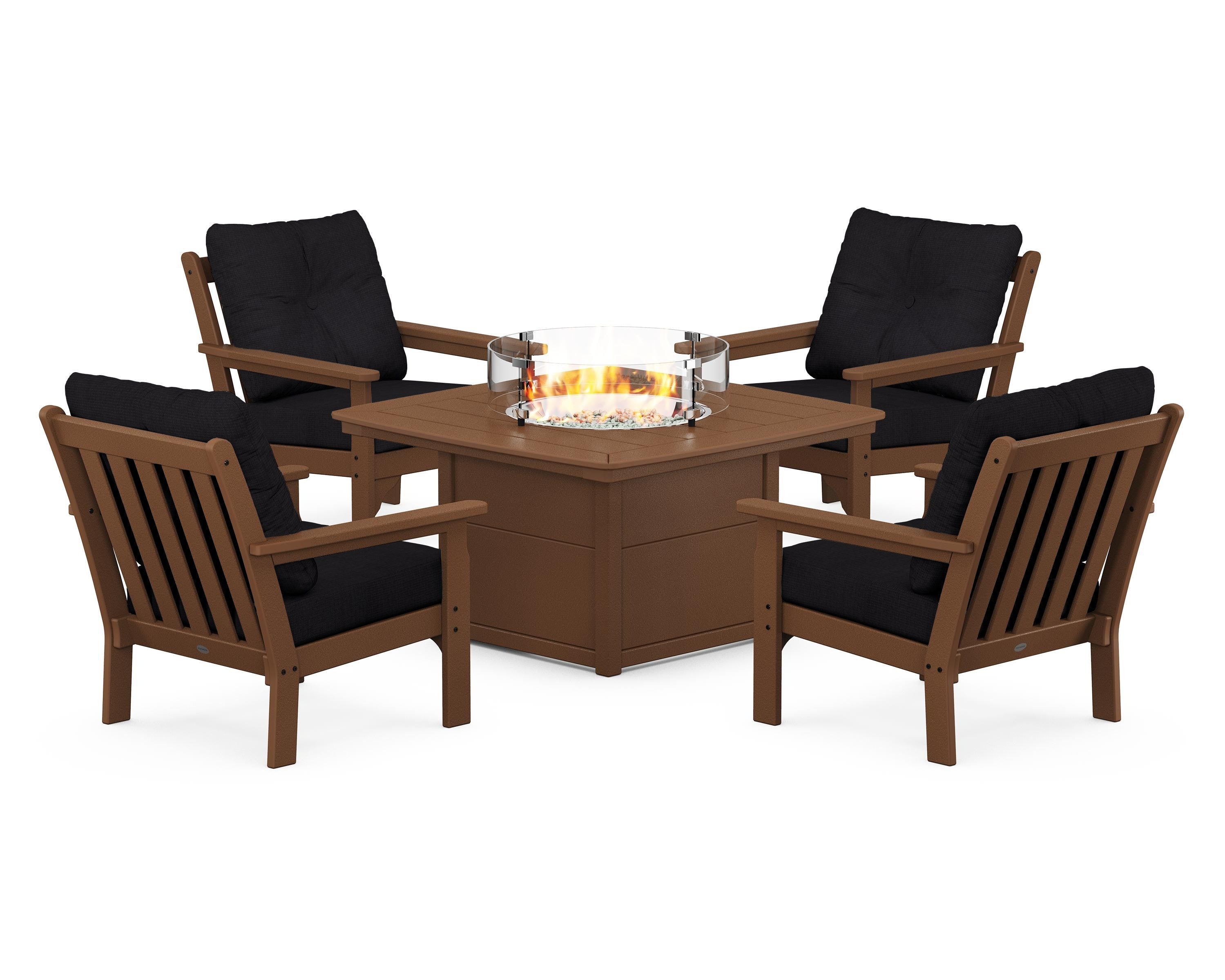 POLYWOOD Vineyard 5-Piece Conversation Set with Fire Pit Table