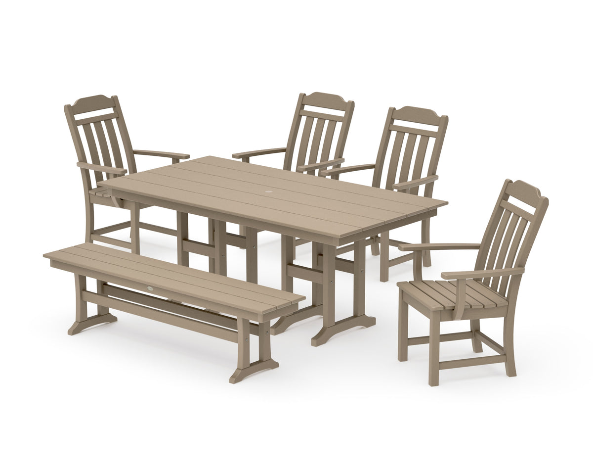 POLYWOOD Cottage 6-Piece Farmhouse Dining Set with Bench in Vintage Sahara