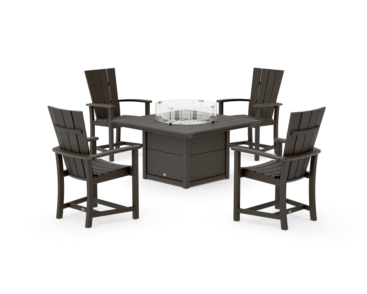 POLYWOOD Quattro 4-Piece Upright Adirondack Conversation Set with Fire Pit Table in Vintage Coffee