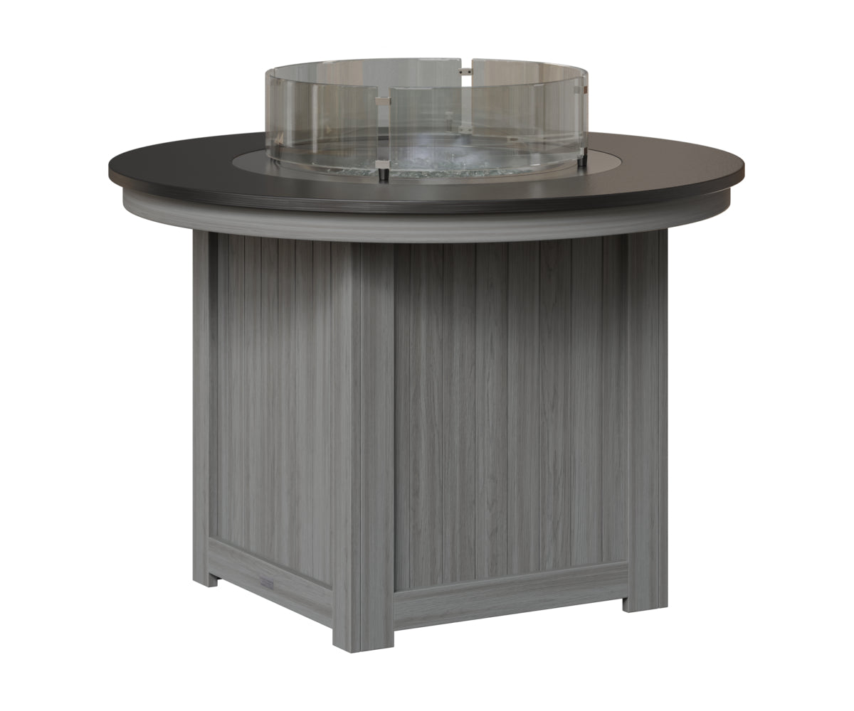 Berlin Gardens Donoma 44" Round Fire Table Dining in Driftwood Gray, Hammered Black top