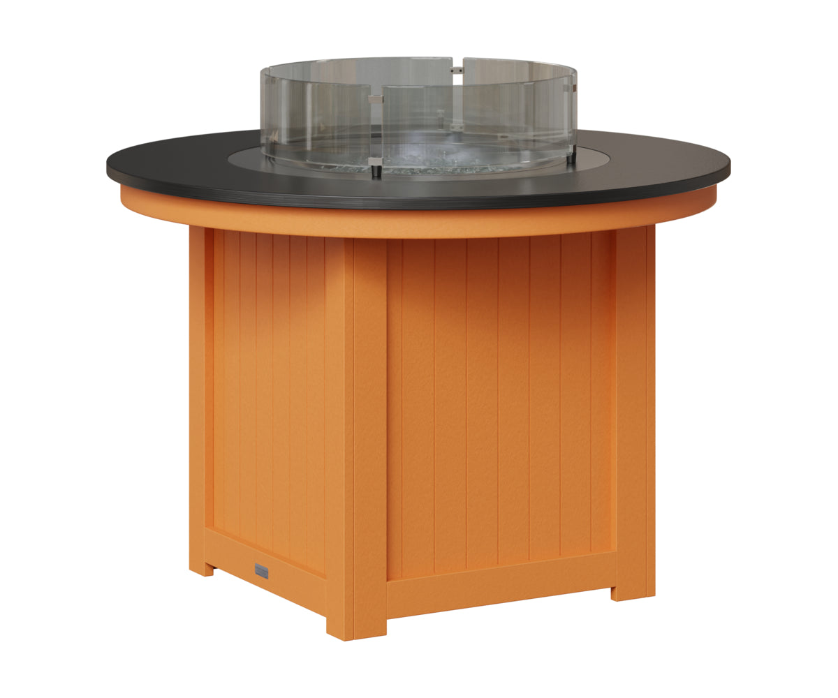 Berlin Gardens Donoma 44" Round Fire Table Dining in Mango Orange, Hammered Black top