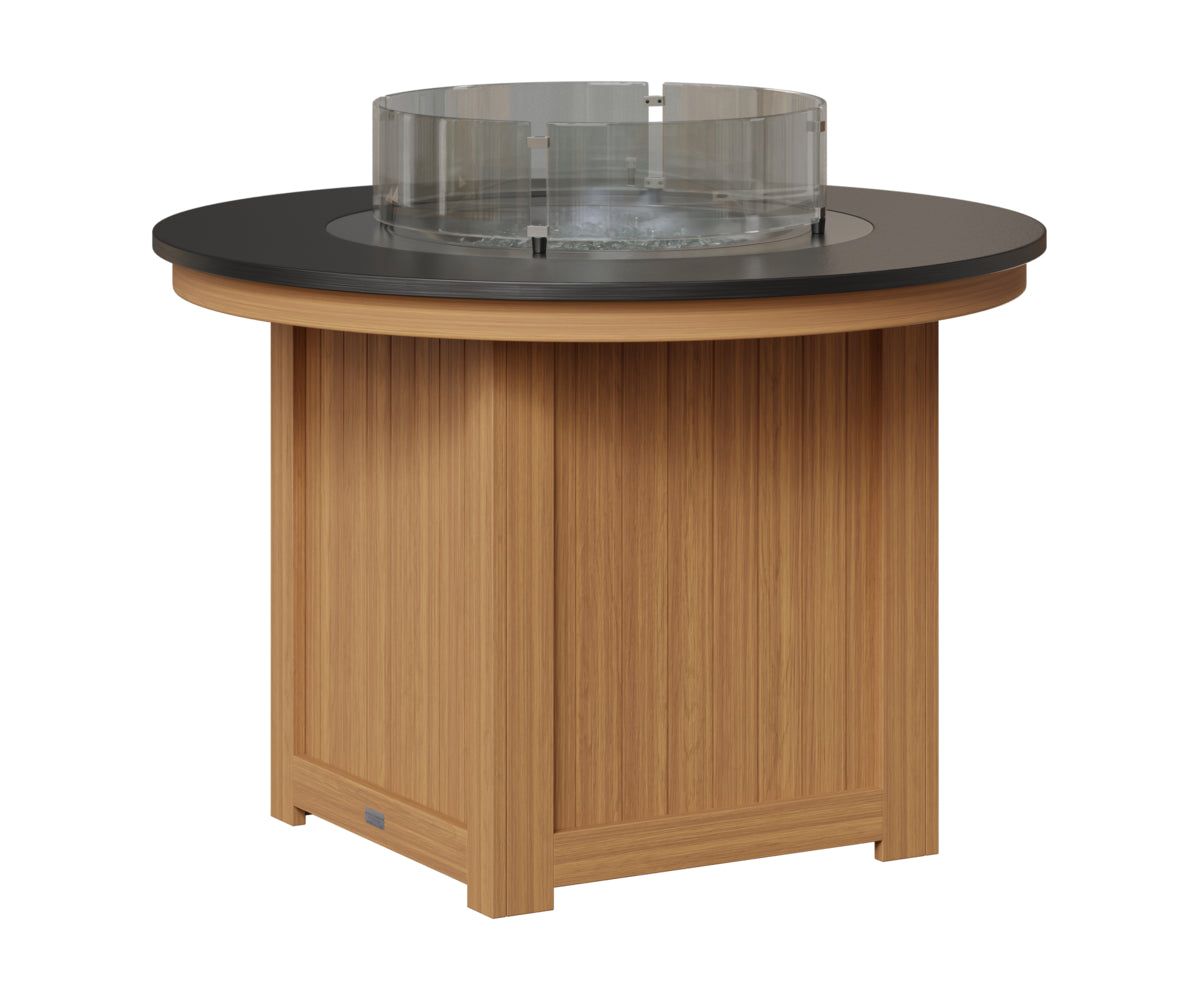 Berlin Gardens Donoma 44" Round Fire Table Dining in Natural Teak, Hammered Black top