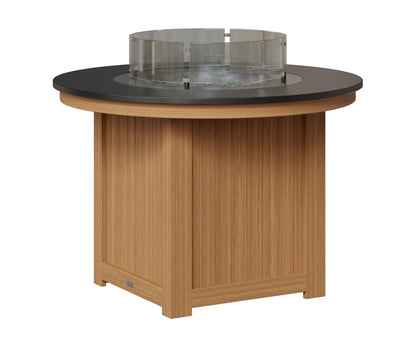 Berlin Gardens Donoma 44" Round Fire Table Dining in Natural Teak, Hammered Black top