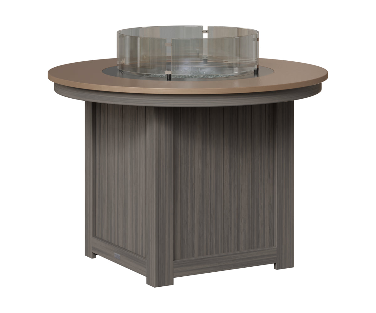 Berlin Gardens Donoma 44" Round Fire Table Dining in Coastal Gray, Hammered Bronze top