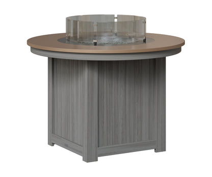 Berlin Gardens Donoma 44" Round Fire Table Dining in Driftwood Gray, Hammered Bronze top