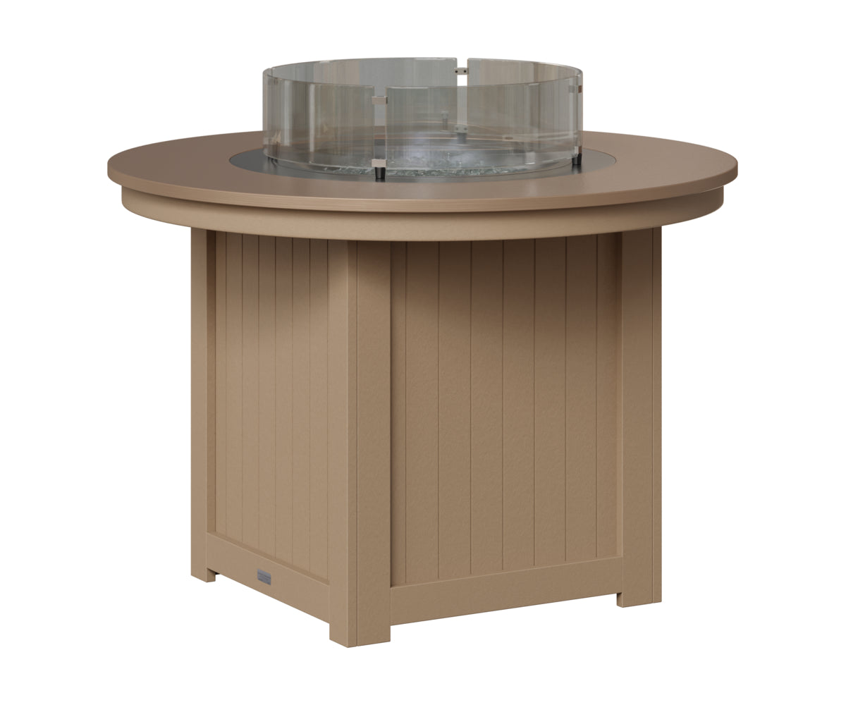 Berlin Gardens Donoma 44" Round Fire Table Dining in Weatherwood, Hammered Bronze top
