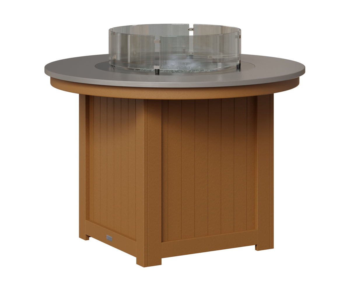 Berlin Gardens Donoma 44" Round Fire Table Dining in Cedar, Hammered Stainless top