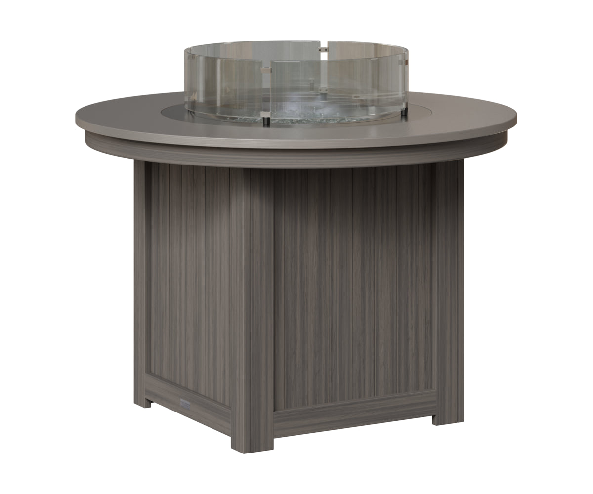Berlin Gardens Donoma 44" Round Fire Table Dining in Coastal Gray, Hammered Stainless top