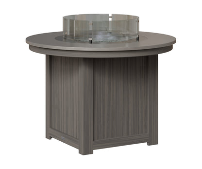 Berlin Gardens Donoma 44" Round Fire Table Dining in Coastal Gray, Hammered Stainless top