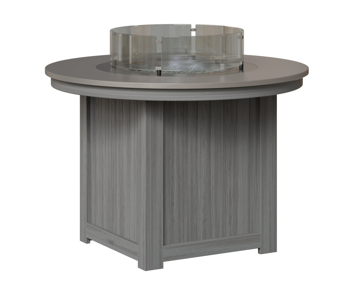 Berlin Gardens Donoma 44" Round Fire Table Dining in Driftwood Gray, Hammered Stainless top