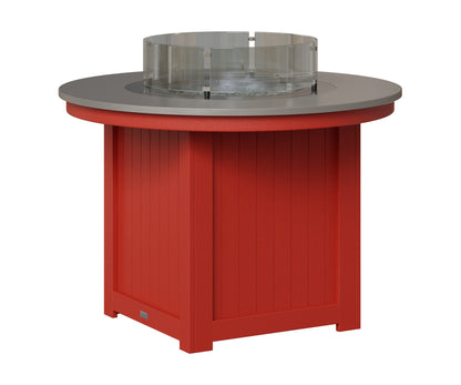 Berlin Gardens Donoma 44" Round Fire Table Dining in Scarlet Red, Hammered Stainless top