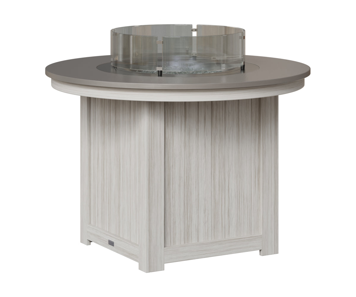 Berlin Gardens Donoma 44" Round Fire Table Dining in Seashell, Hammered Stainless top