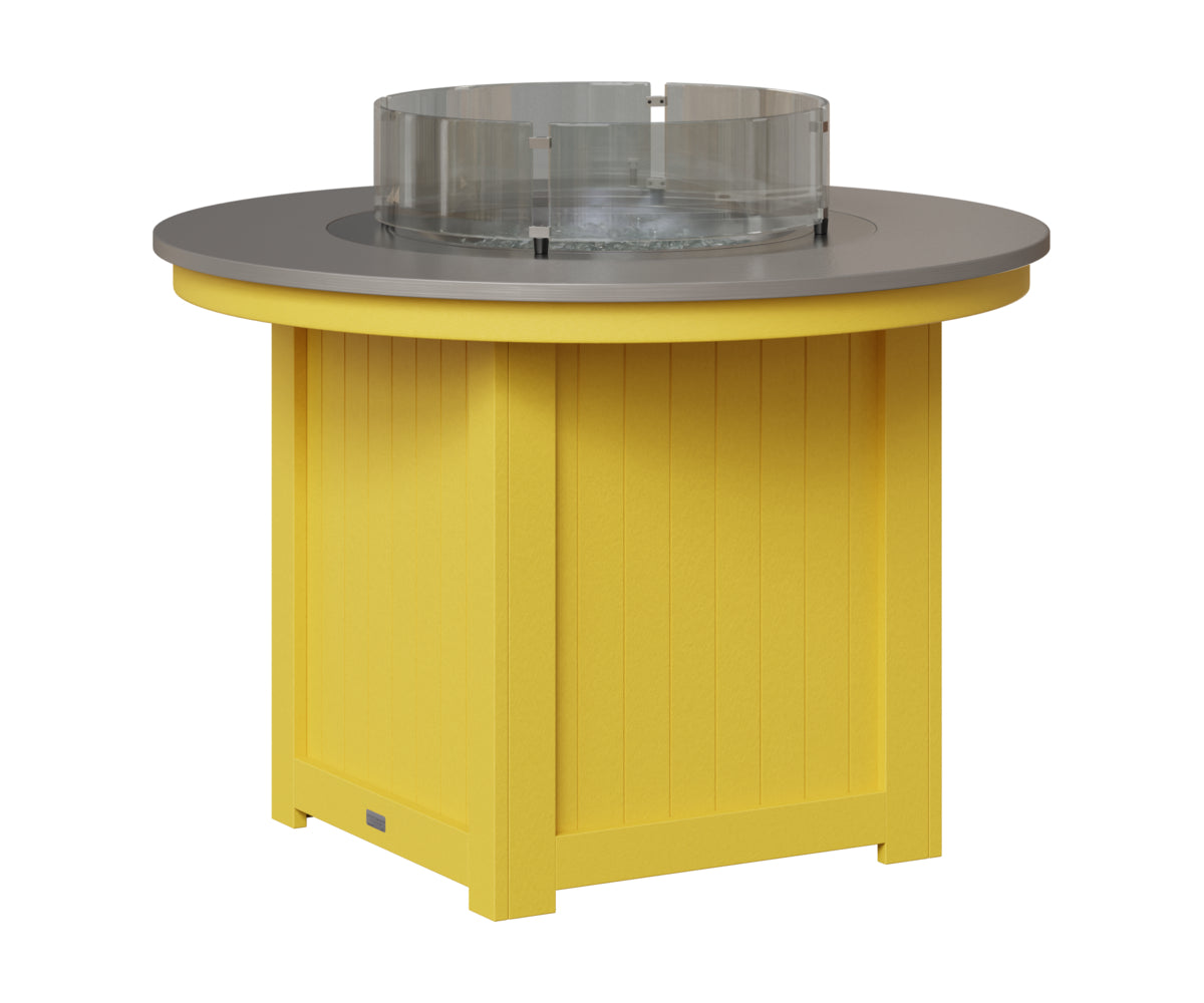 Berlin Gardens Donoma 44" Round Fire Table Dining in Sunburst Yellow, Hammered Stainless top