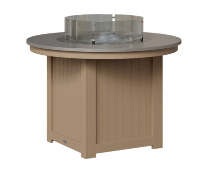 Berlin Gardens Donoma 44" Round Fire Table Dining in Weatherwood, Hammered Stainless top
