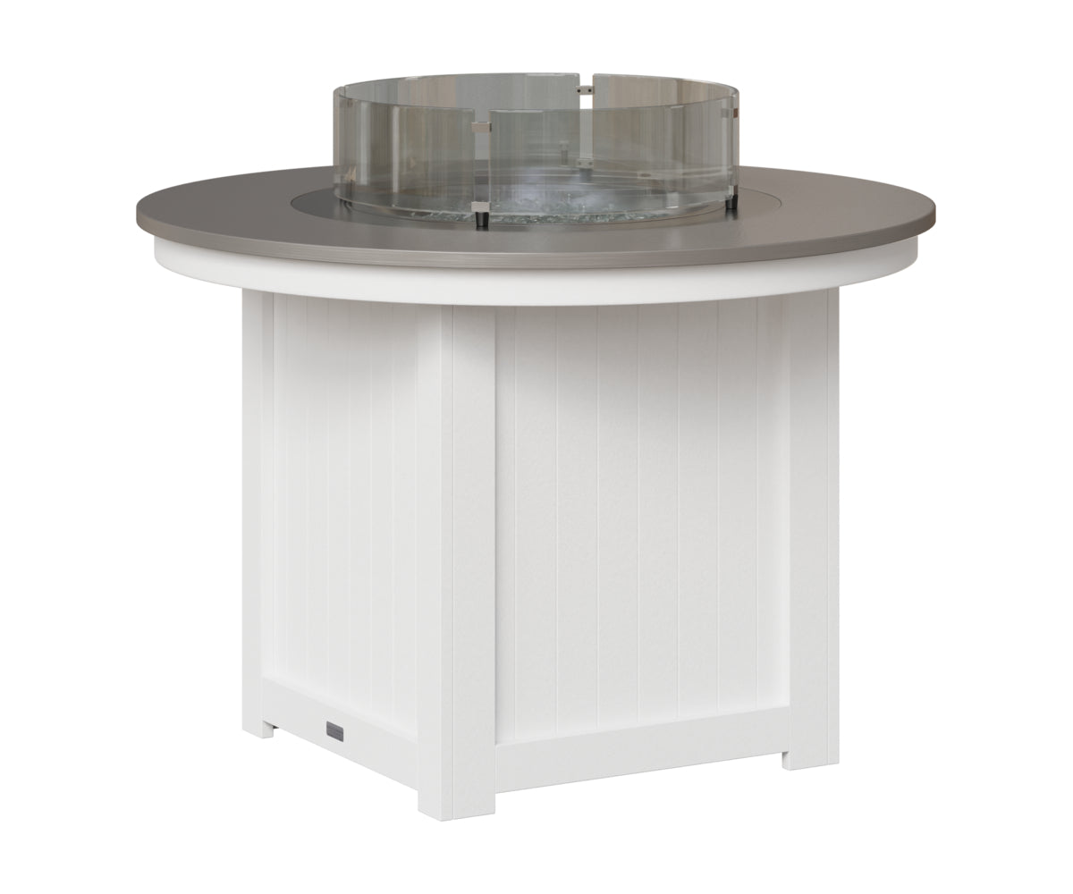 Berlin Gardens Donoma 44" Round Fire Table Dining in White, Hammered Stainless top
