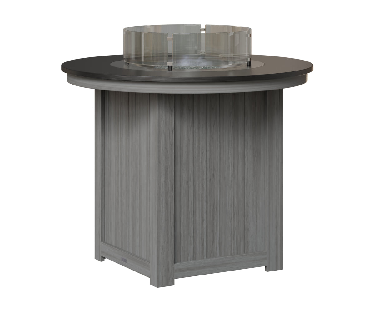 Berlin Gardens Donoma 44" Round Fire Table Counter in Driftwood Gray, Hammered Black top