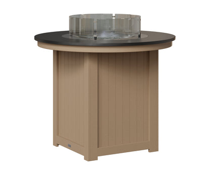 Berlin Gardens Donoma 44" Round Fire Table Counter in Weatherwood, Hammered Black top