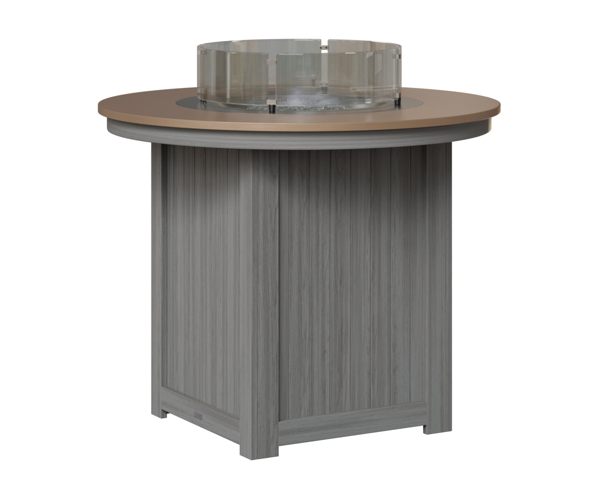 Berlin Gardens Donoma 44" Round Fire Table Counter in Driftwood Gray, Hammered Bronze top