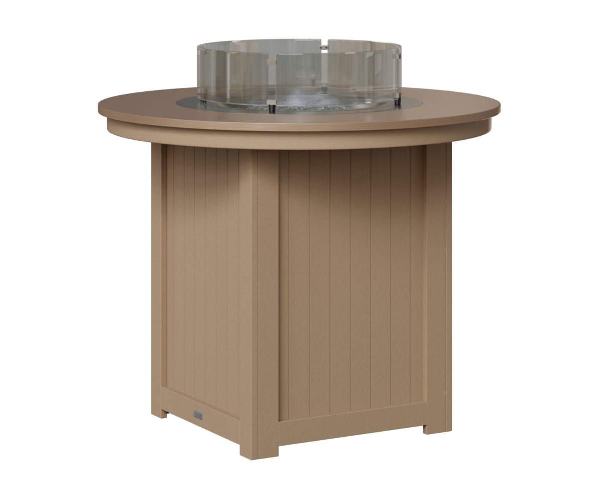 Berlin Gardens Donoma 44" Round Fire Table Counter in Weatherwood, Hammered Bronze top