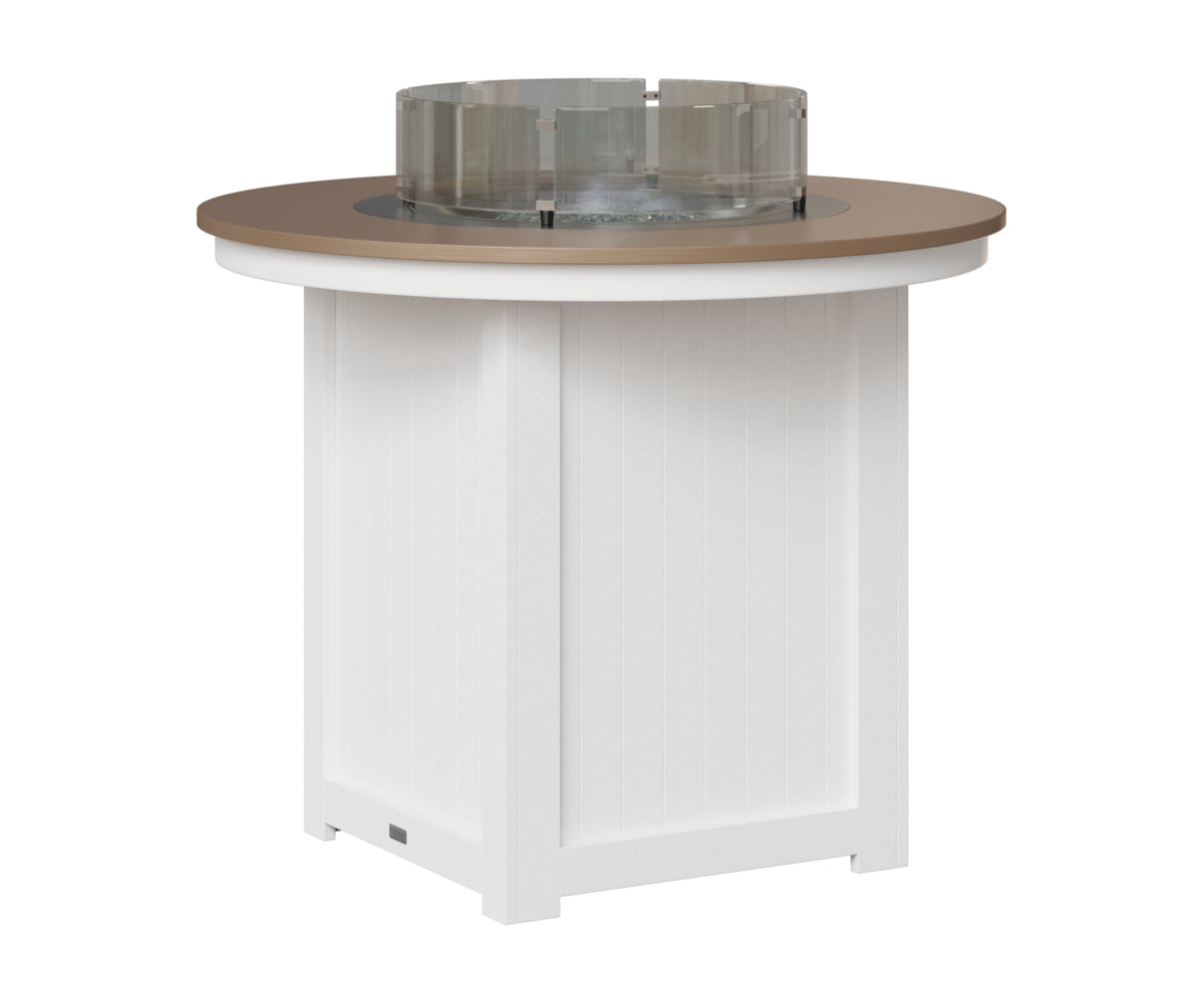 Berlin Gardens Donoma 44" Round Fire Table Counter in White, Hammered Bronze top