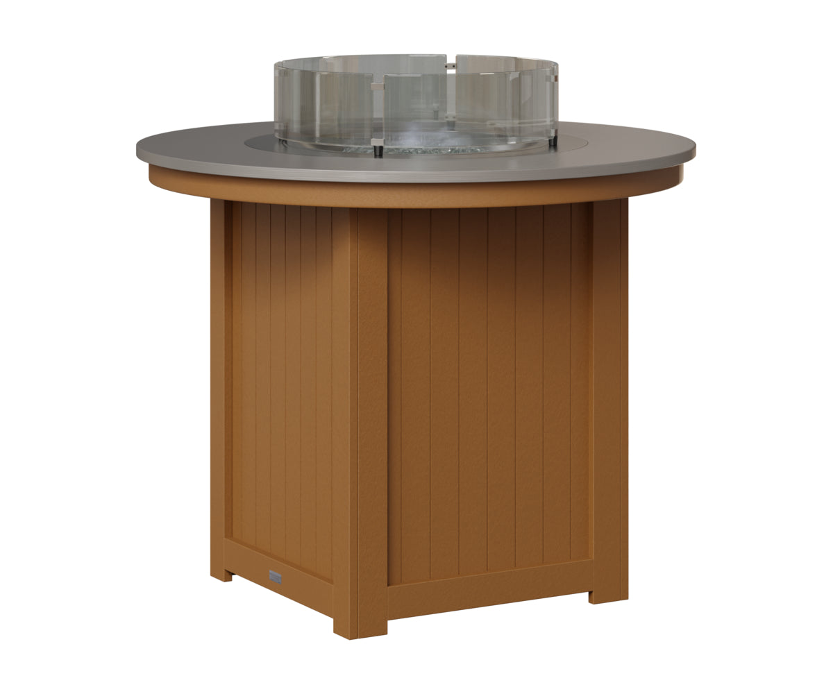 Berlin Gardens Donoma 44" Round Fire Table Counter in Cedar, Hammered Stainless top