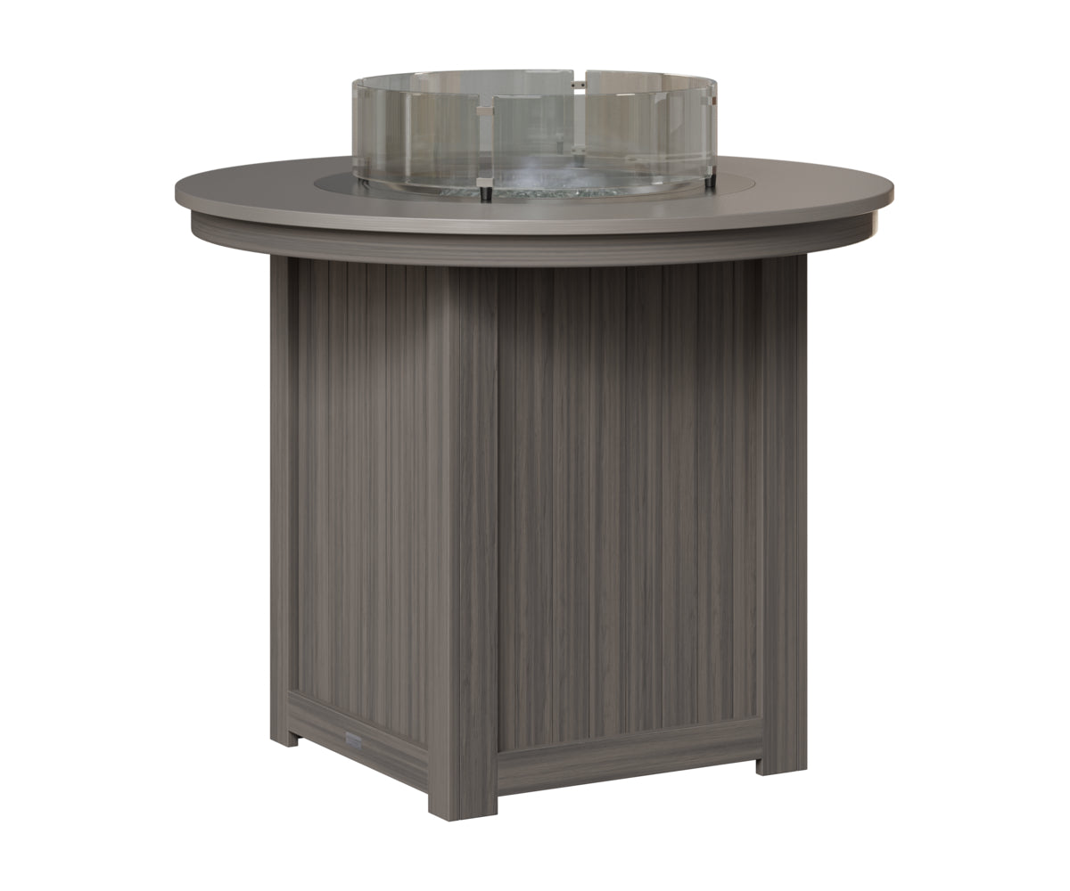 Berlin Gardens Donoma 44" Round Fire Table Counter in Coastal Gray, Hammered Stainless top