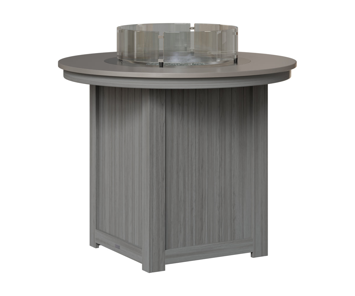 Berlin Gardens Donoma 44" Round Fire Table Counter in Driftwood Gray, Hammered Stainless top