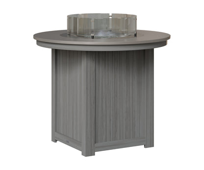 Berlin Gardens Donoma 44" Round Fire Table Counter in Driftwood Gray, Hammered Stainless top