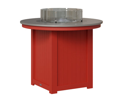 Berlin Gardens Donoma 44" Round Fire Table Counter in Scarlet Red, Hammered Stainless top