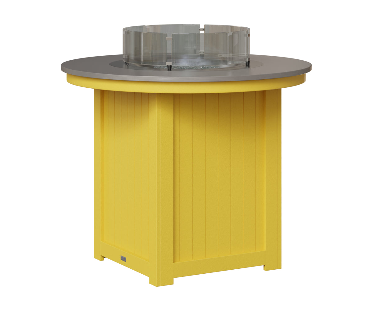 Berlin Gardens Donoma 44" Round Fire Table Counter in Sunburst Yellow, Hammered Stainless top