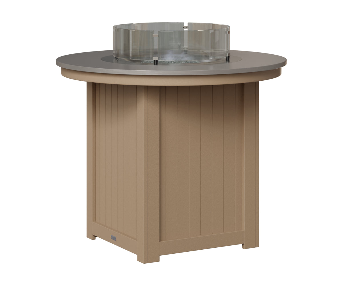 Berlin Gardens Donoma 44" Round Fire Table Counter in Weatherwood, Hammered Stainless top