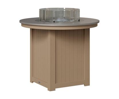 Berlin Gardens Donoma 44" Round Fire Table Counter in Weatherwood, Hammered Stainless top
