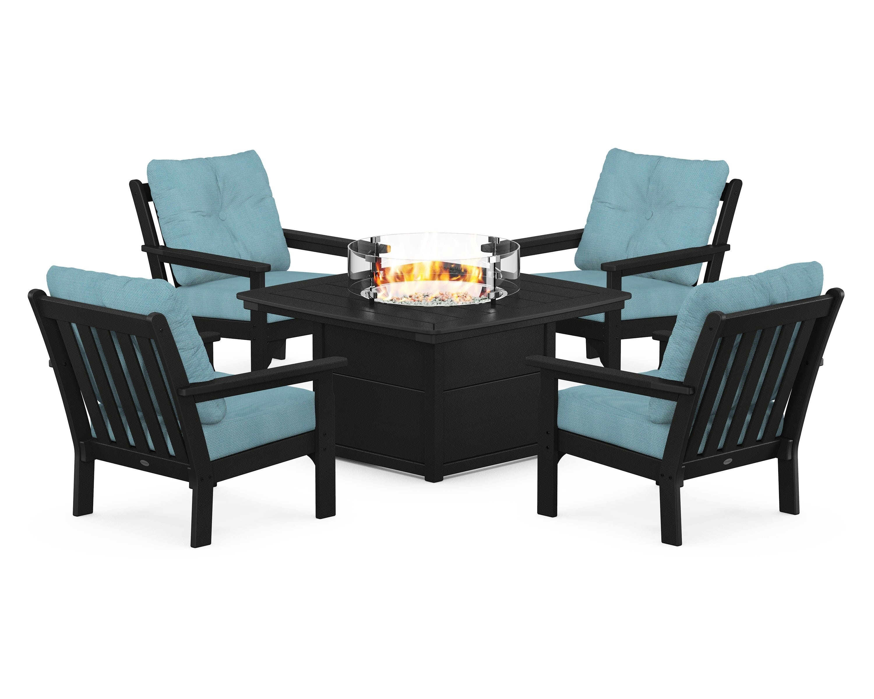 POLYWOOD Vineyard 5-Piece Conversation Set with Fire Pit Table