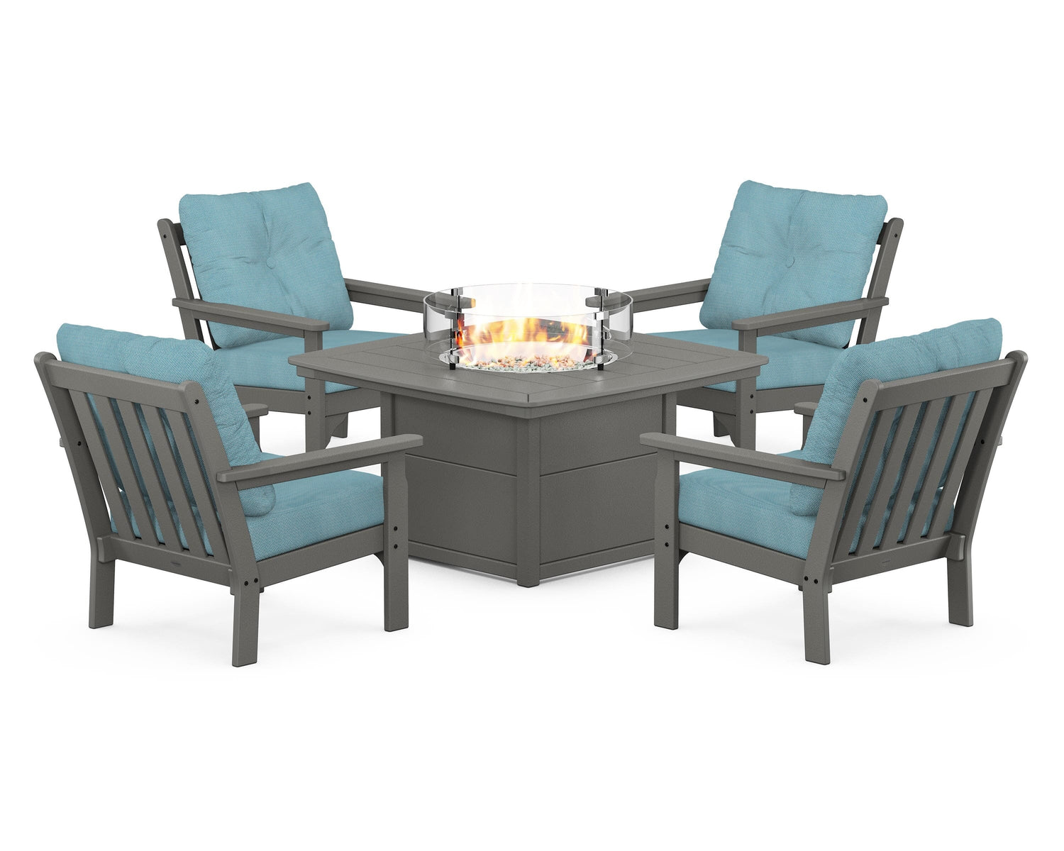 POLYWOOD Vineyard 5-Piece Conversation Set with Fire Pit Table