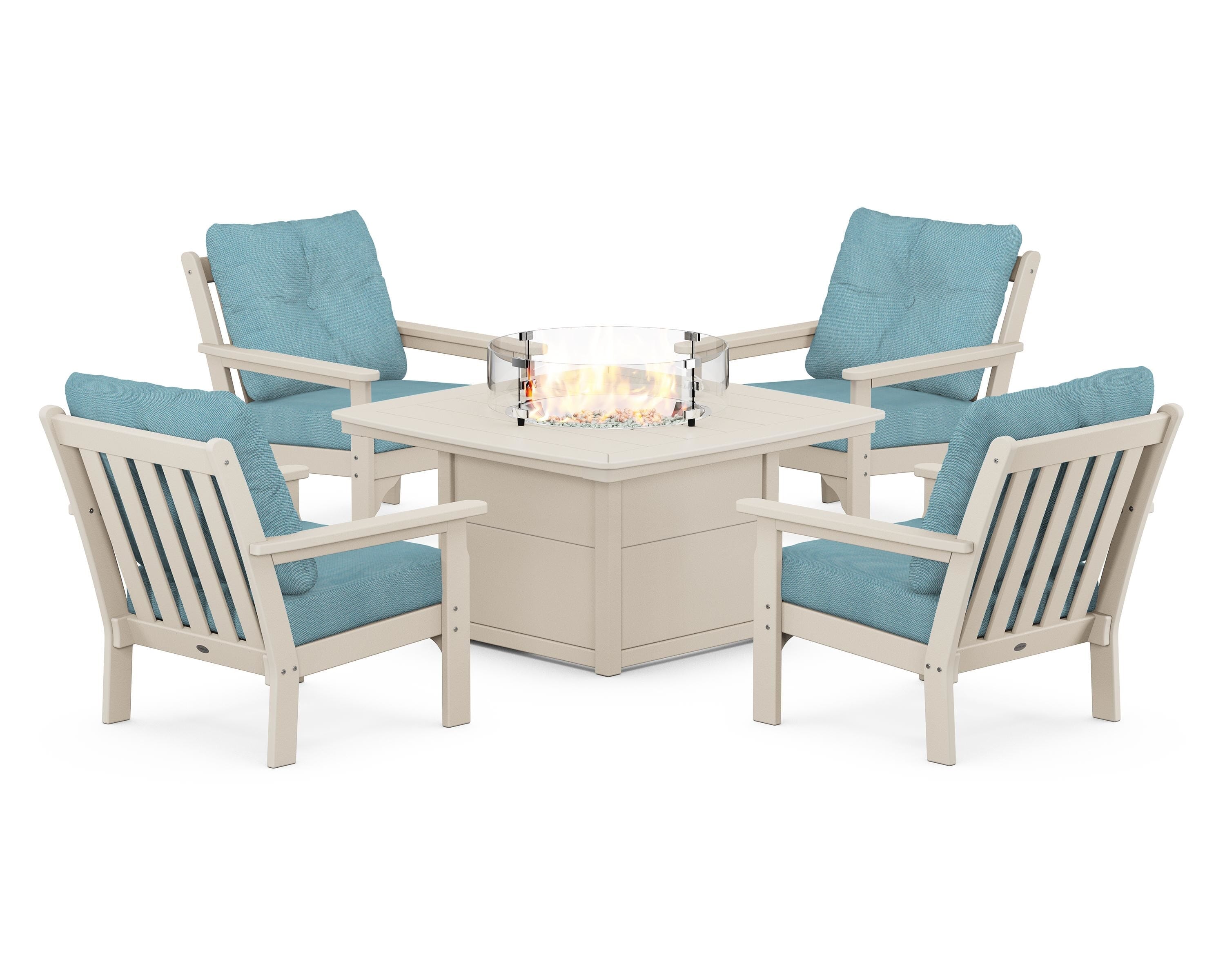 POLYWOOD Vineyard 5-Piece Conversation Set with Fire Pit Table