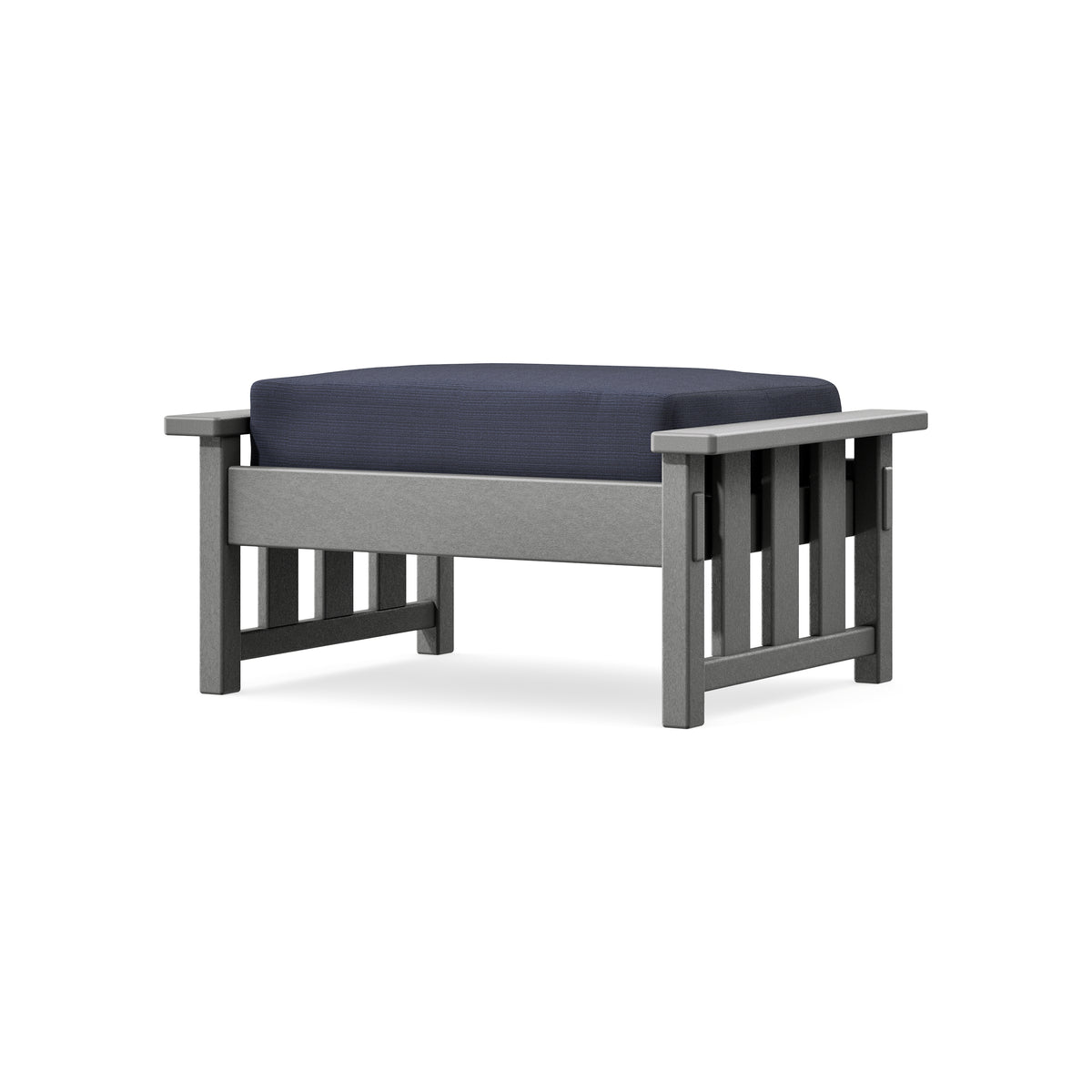 POLYWOOD Acadia Deep Seating Ottoman in Slate Grey / Navy Linen