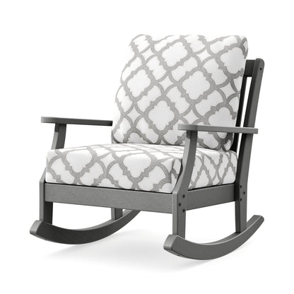 POLYWOOD Braxton Deep Seating Rocking Chair in Slate Grey / Trellis Grey Mist