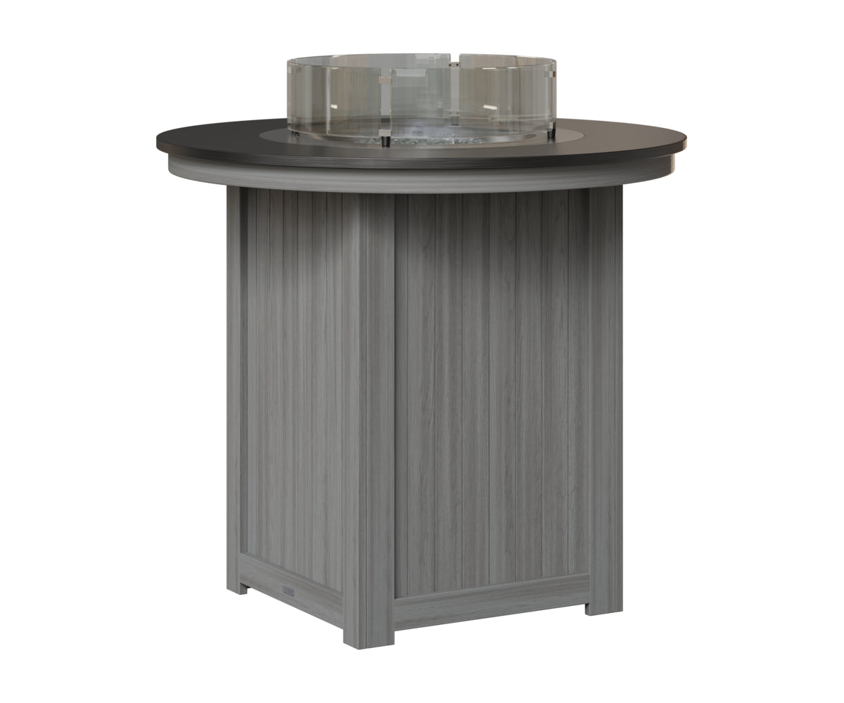 Berlin Gardens Donoma 44" Round Fire Table Bar in Driftwood Gray, Hammered Black top