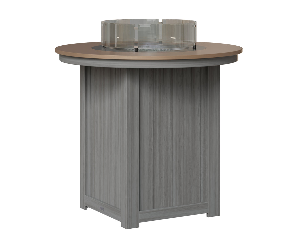 Berlin Gardens Donoma 44" Round Fire Table Bar in Driftwood Gray, Hammered Bronze top