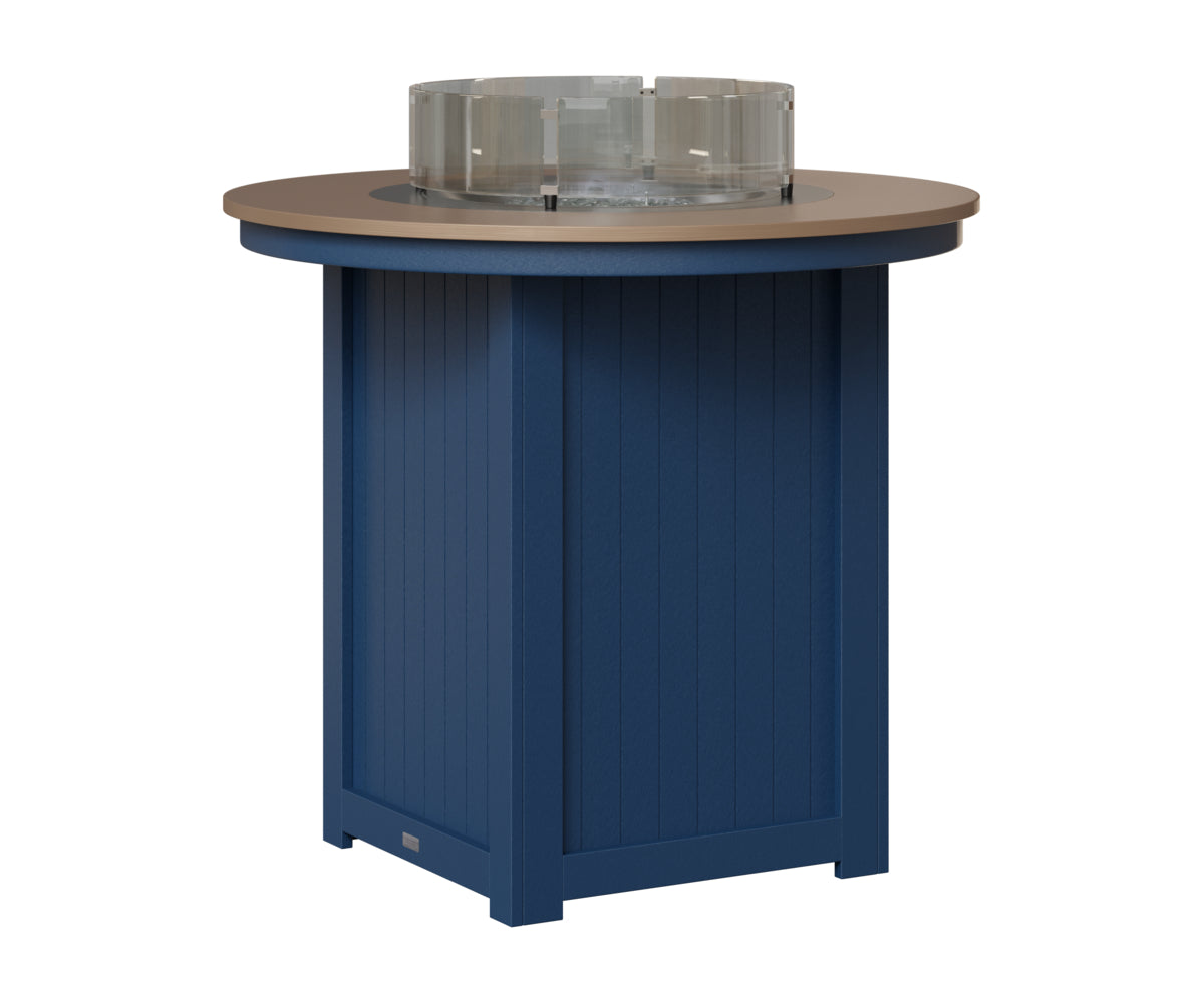 Berlin Gardens Donoma 44" Round Fire Table Bar in Navy Blue, Hammered Bronze top