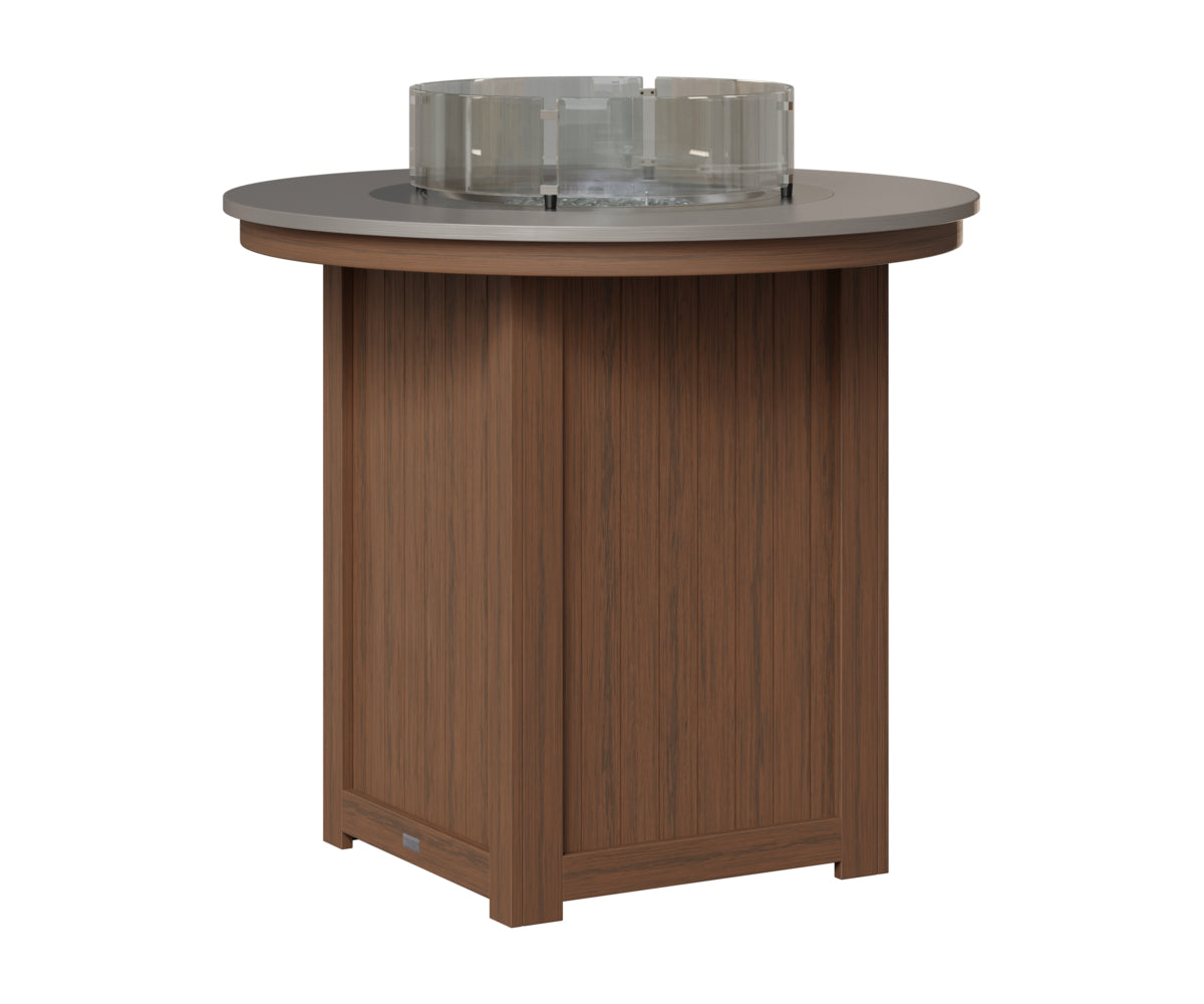 Berlin Gardens Donoma 44" Round Fire Table Bar in Brazilian Walnut, Hammered Stainless top
