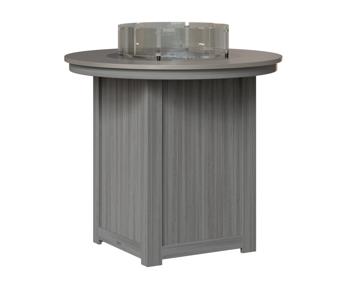 Berlin Gardens Donoma 44" Round Fire Table Bar in Driftwood Gray, Hammered Stainless top
