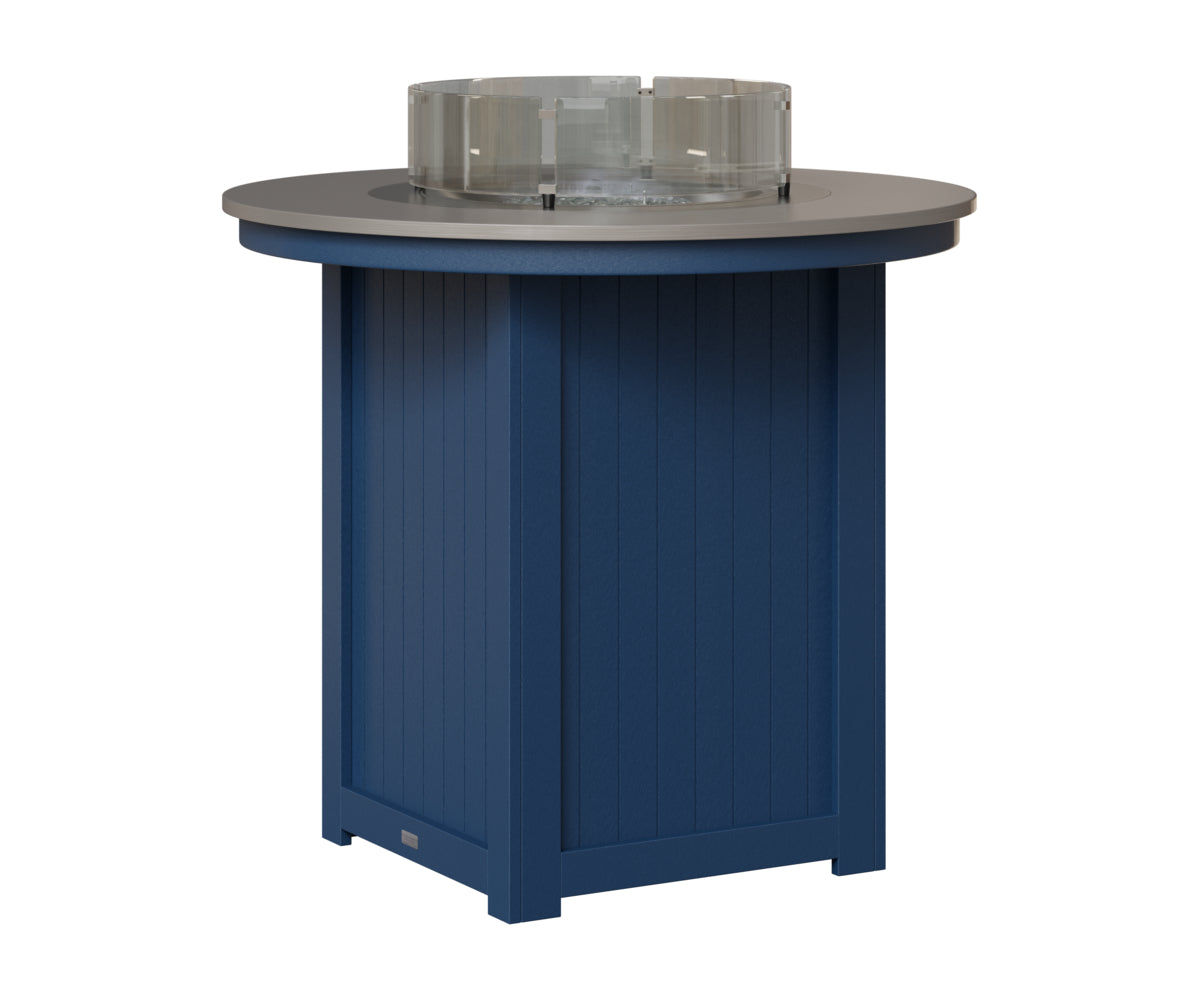 Berlin Gardens Donoma 44" Round Fire Table Bar in Navy Blue, Hammered Stainless top