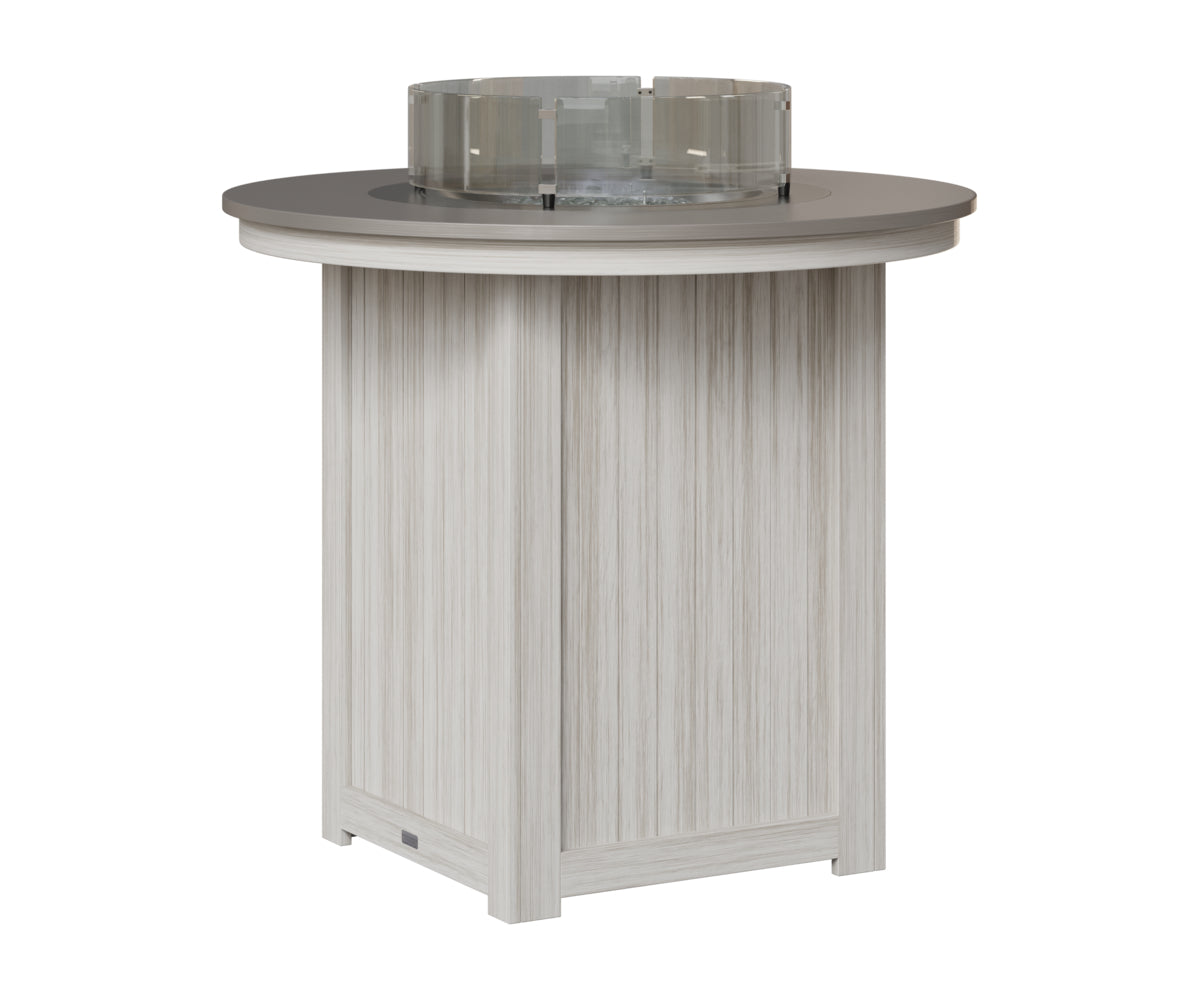 Berlin Gardens Donoma 44" Round Fire Table Bar in Seashell, Hammered Stainless top