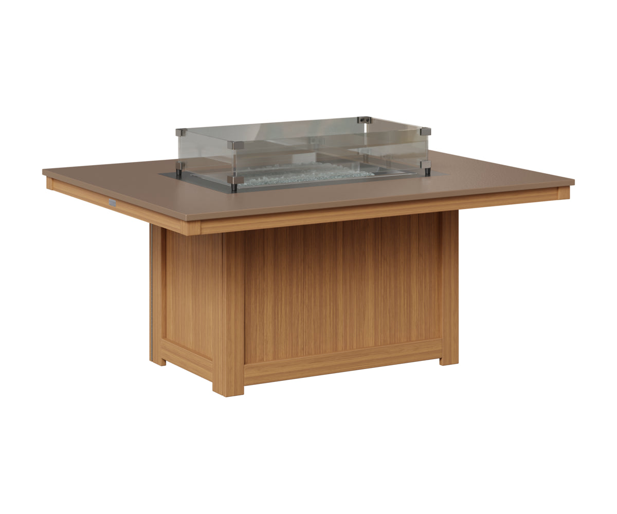 Berlin Gardens Donoma 42" x 54" Rectangular Fire Pit in Natural Teak, Hammered Bronze top